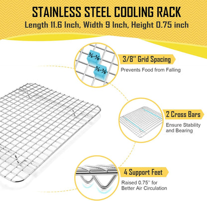 17.5 Inch Baking Sheet Pan with Rack Set, Joyfair Stainless Steel Half Size Oven Cookie Sheet Tray with Cooling Rack, Non-Toxic & Heavy Duty, Mirror Finishes &Easy Cleaning - (1 Pan + 1 Rack)