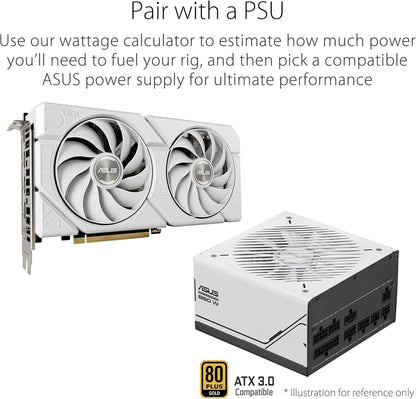 ASUS Dual GeForce RTX 4060 EVO White OC Edition 8GB GDDR6 (PCIe 4.0, 8GB GDDR6, DLSS 3, HDMI 2.1a, DisplayPort 1.4a, Axial-tech Fan Design, 0dB Technology, Dual BIOS, Auto-Extreme Tech)