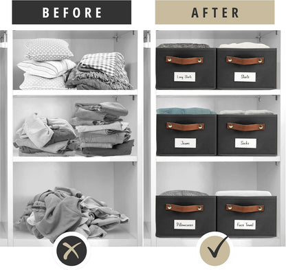 DECOMOMO Cube Storage Bin, Storage Cubes with Labels, Baskets for Shelves Kallax Linen Closet Organizers (Cube 10.5x11"/ 6pcs, Black)