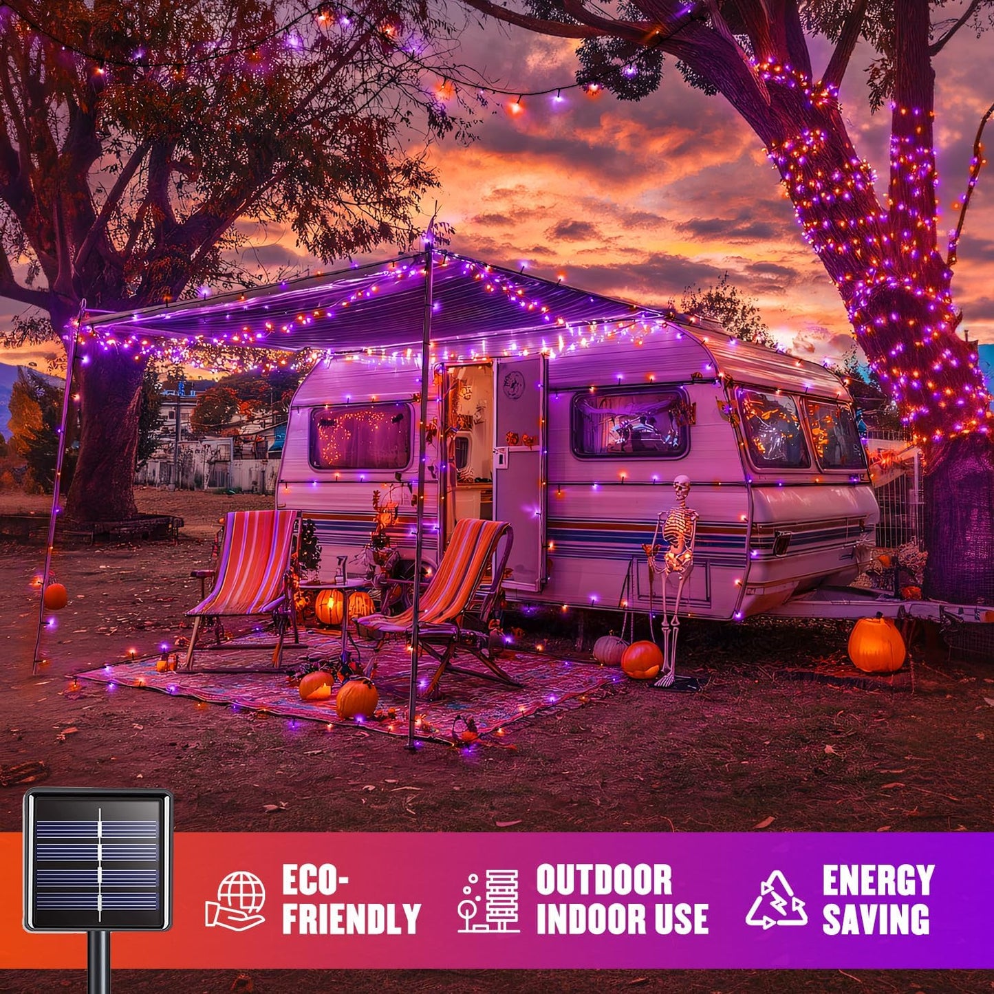 JMEXSUSS 2 Pack 75.5ft Orange Solar Christmas Lights, Total 400 LED Solar String Lights Outdoor Waterproof, 8 Modes Orange Halloween Lights for Tree Patio Garden Thanksgiving Halloween Decorations