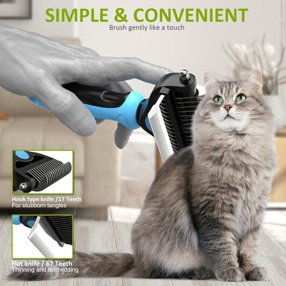 Spring Blossoms-2 in 1 Professional Grooming Rake for Cats & Dogs-Dematting Comb for Easy Mats & Tangles Removing,Pet Brush Safe No More Nasty Shedding and Flying Hair (Orange)
