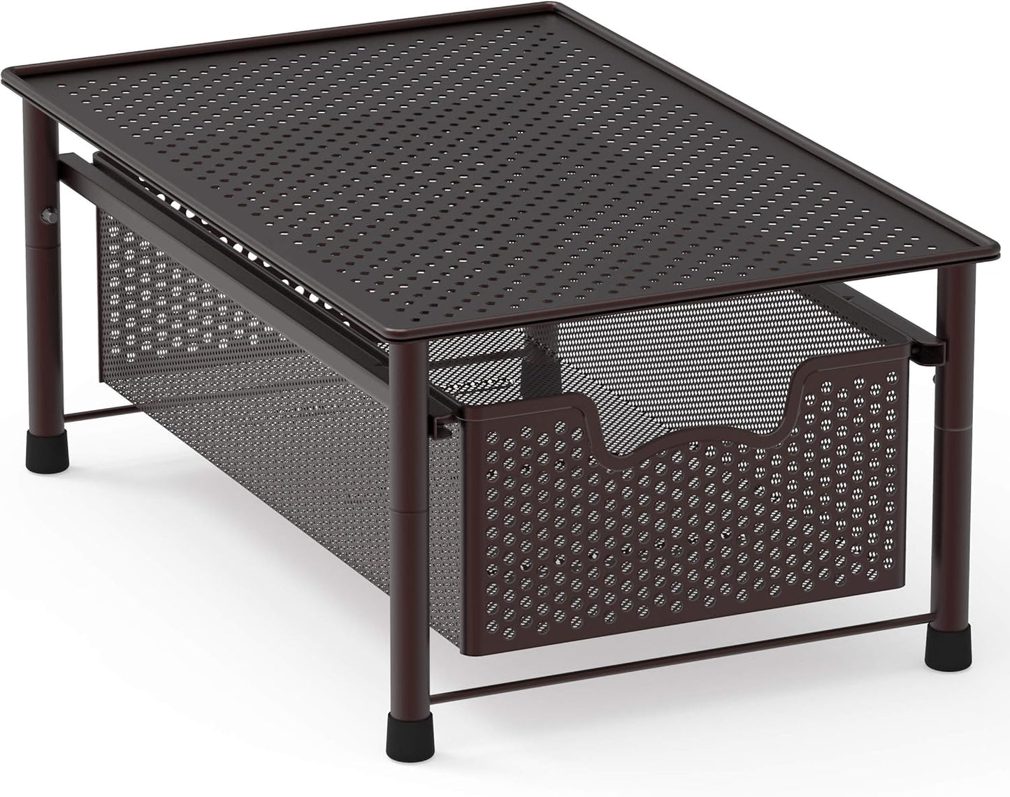 Stackable Metal Cabinet Basket Drawer Organizer with Sliding Storage Design, Bronze Finish - PuriLite