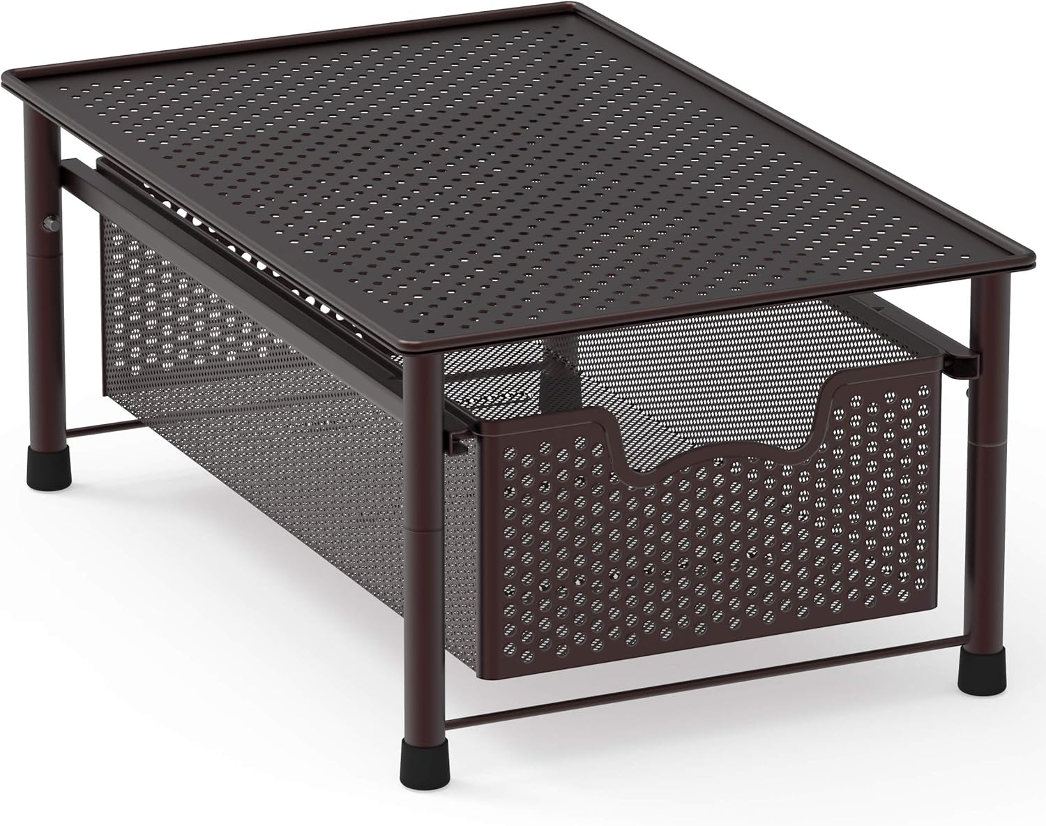Stackable Metal Cabinet Basket Drawer Organizer with Sliding Storage Design, Bronze Finish - PuriLite