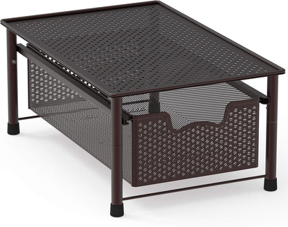 Stackable Metal Cabinet Basket Drawer Organizer with Sliding Storage Design, Bronze Finish - PuriLite
