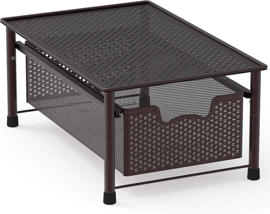 Stackable Metal Cabinet Basket Drawer Organizer with Sliding Storage Design, Bronze Finish - PuriLite