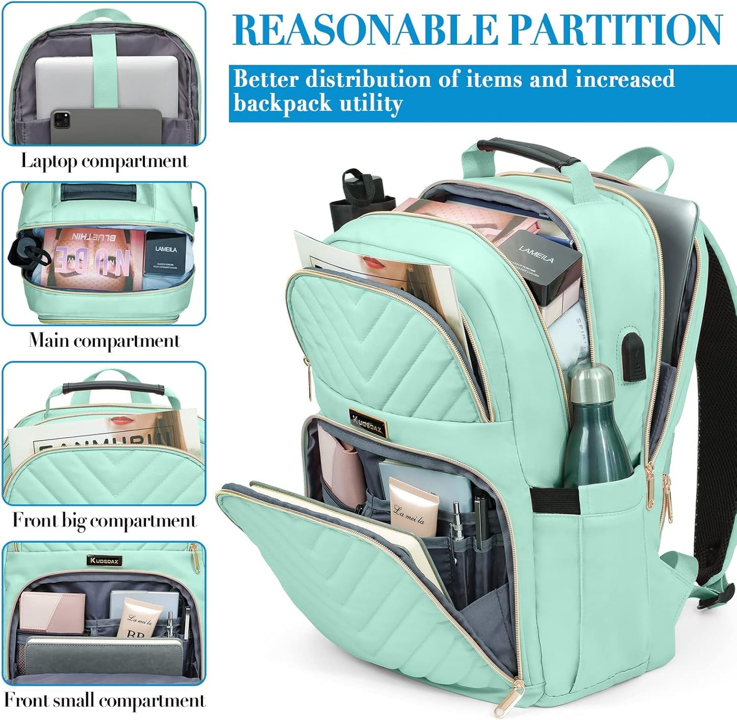 Laptop Backpack for Women Men, Large School Backpack for Girls with USB Charging Port, 17.3 Inch Work Travel Laptop Back Pack, College Student Bookbag Casual Daypacks, Black