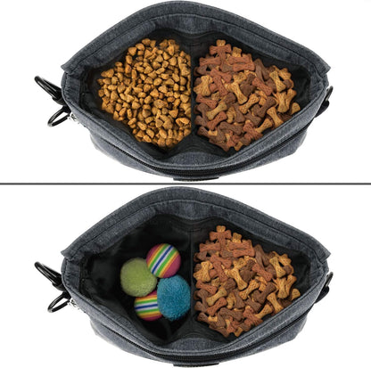 Dog Treat Pouch Bag with Magnetic Closure, 2 Zip Pockets, Dog Food Bag with Removable Inner Pocket, Padded Shoulder Strap, Perfect Food Bag for Agility Training - Including Carabiner