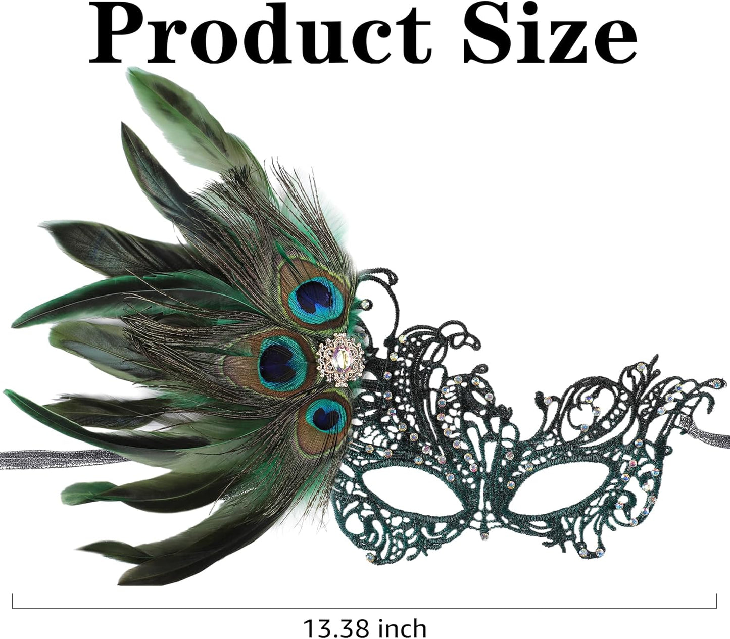 Zinniday Lace Masquerade Masks for Women - 1920s Peacock Feather Venetian Mask for Halloween Couples Mardi Gras Ball
