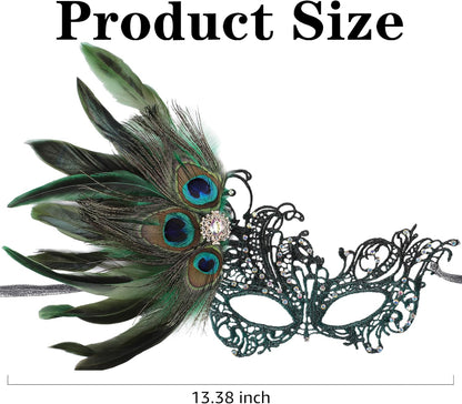 Zinniday Lace Masquerade Masks for Women - 1920s Peacock Feather Venetian Mask for Halloween Couples Mardi Gras Ball
