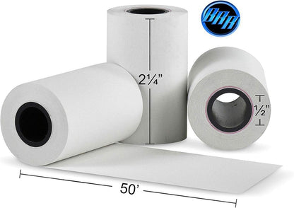 (50 Rolls) 2 1/4 x 50 Thermal Paper Receipt Rolls 2.25 x 50 ft POS Cash Register fits All Credit Card Terminals