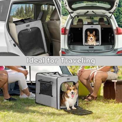 PETSFIT Soft Sided Dog Crate, Travel Dog Crate - 19 Inch Lightweight, Roomy, Easy to Set Up, Sturdy Portable Dog Kennel with Thick Mat, Navy Blue
