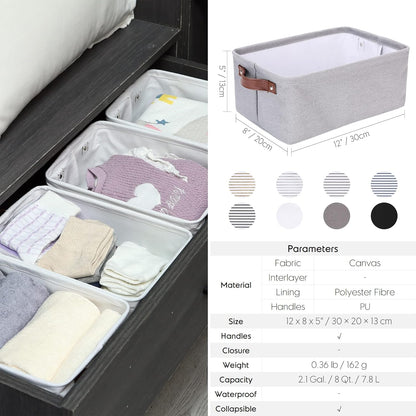 Hinwo 6-Pack Small Canvas Fabric Storage Baskets Set with Handles, Open Storage Bins, Cube Storage Organizer, Shelf Organizer Bins for Closet, 7.9L, 12 x 8 x 5 Inches, Grey Stripe