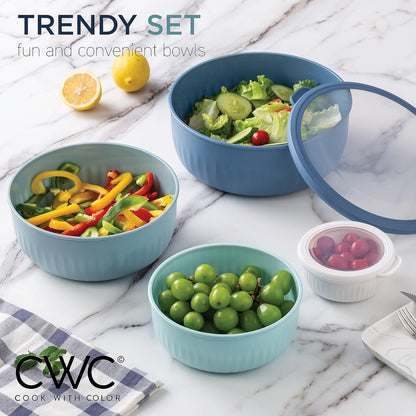 COOK WITH COLOR Prep Bowls with Lids- 8 Piece Nesting Plastic Small Mixing Bowl Set with Lids (Teal Ombre)