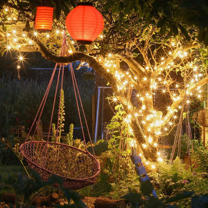 Solar String Lights Outdoor, 2 Pack 33ft 100 LED Solar Fairy Lights 8 Modes Waterproof Xmas Lights for Garden, Patio, Home, Party, Wedding, Holiday, Tree, Outdoor Decor (Warm White)