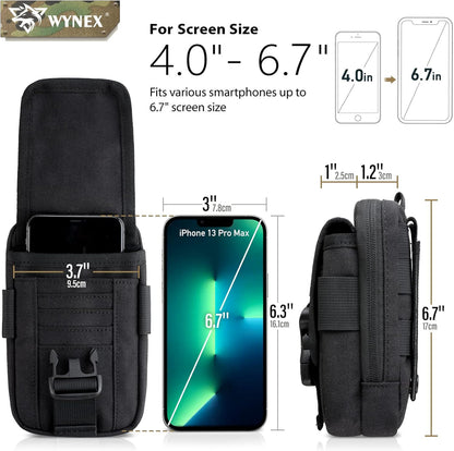WYNEX Tactical Compass Phone Pouch, Large Molle Smartphone Holster Case Double Capacity Small Utility EDC Pouch with Compass Buckle and Carabiner