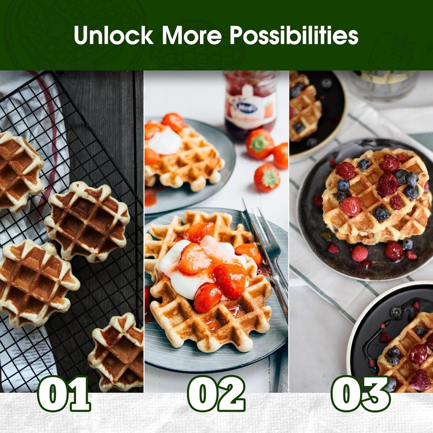 KEINVE Mini Waffle Maker for Kids, Make Bite-Sized 8 * 2" Tiny Waffles, Great for Breakfast, Snacks, Desserts and More - PuriLite