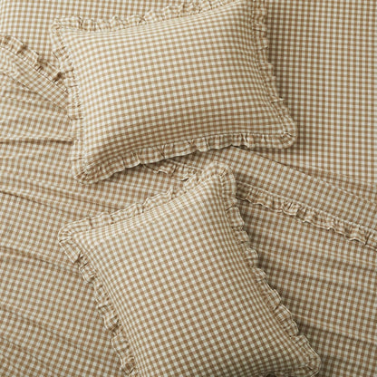 KKJIAF 3 Pieces Plaid Ruffle Twin Bed Sheets, Gingham Twin Sheet Set Comfy Breathable Ruffed Bed Sheet Set with 16 Inch Deep Pocket, Dusty Blue