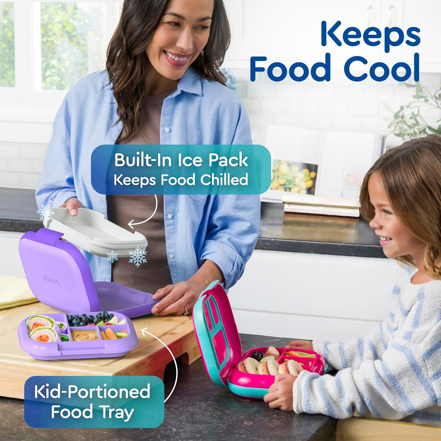 Bentgo Chill Kids Leak-Proof Lunch Box - 4-Compartment Bento Box with Built-In Ice Pack, 3.3 Cup Capacity, PFAS & BPA-Free, Microwave & Dishwasher Safe, Ideal Size for Ages 3 to 7 (Aqua)