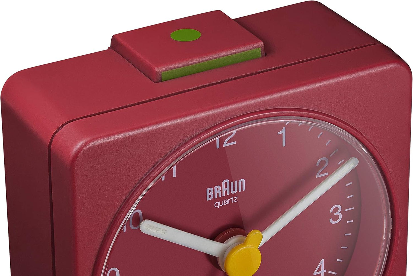 Braun Classic Travel Analogue Alarm Clock, Compact Size, Quiet Quartz Movement, Crescendo Beep Alarm in Red, Model BC02R.