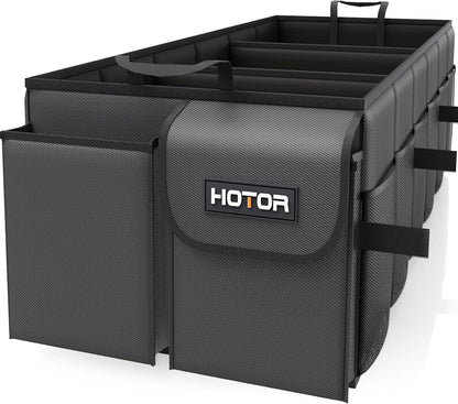 HOTOR Trunk Organizer - Car Organizer, Foldable Trunk organizer for SUVs & Sedans, Car Accessories, Tools, Sundries, 2 Compartments, Black