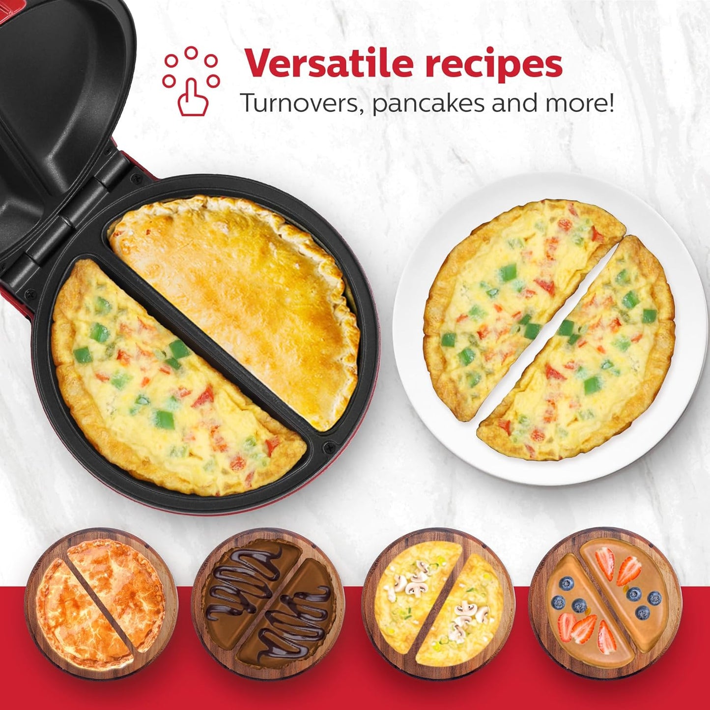 Holstein Housewares Non-Stick 6-Section Multi-Food Maker - Arepas, Mini Pancakes, Corncakes and More, 6-PC, Red/Black