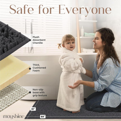 Soft Plush Chenille Bathroom Rug, Absorbent Microfiber Bath Mat, Machine Washable, Non-Slip Grip, Quick-Dry, Thick Shag Carpet Great for Bath, Shower Floor, Bedroom, or Door Mat (Beige, 17x24)