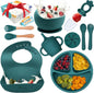 Silicone Baby Feeding Set, 14PCS, Silicone Bibs Baby Plates and Bowls Set