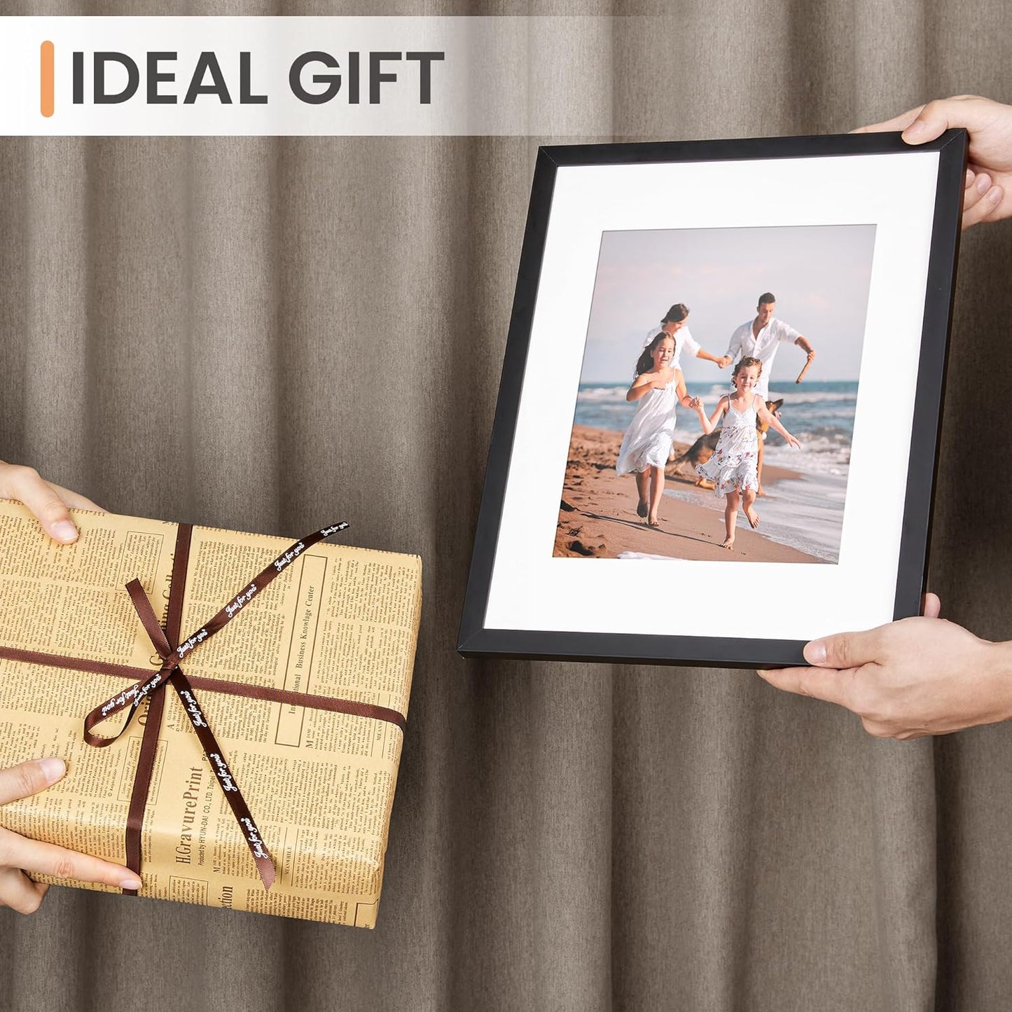 upsimples 11x14 Picture Frame, Display Pictures 8x10 with Mat or 11x14 Without Mat, Wall Hanging Photo Frames, Black
