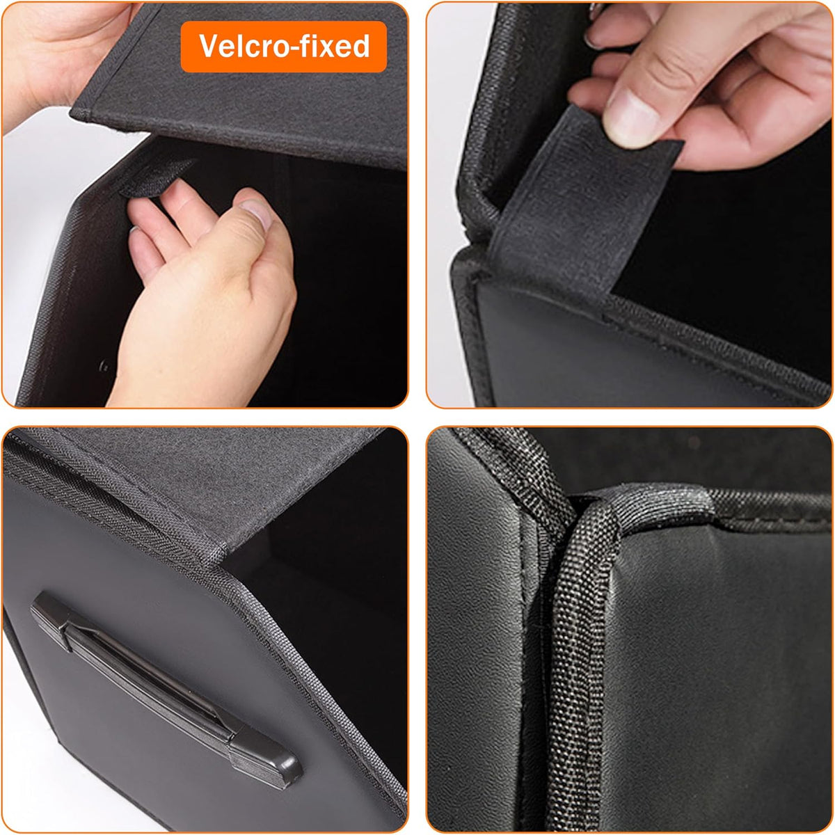 Trunk Organizer,car organizers and storage,black Leather Storage Box with lid,38cm(L) x 33cm(B) x 31.5cm(H),Fiberboard,Collapsible,2K inches³(size A)