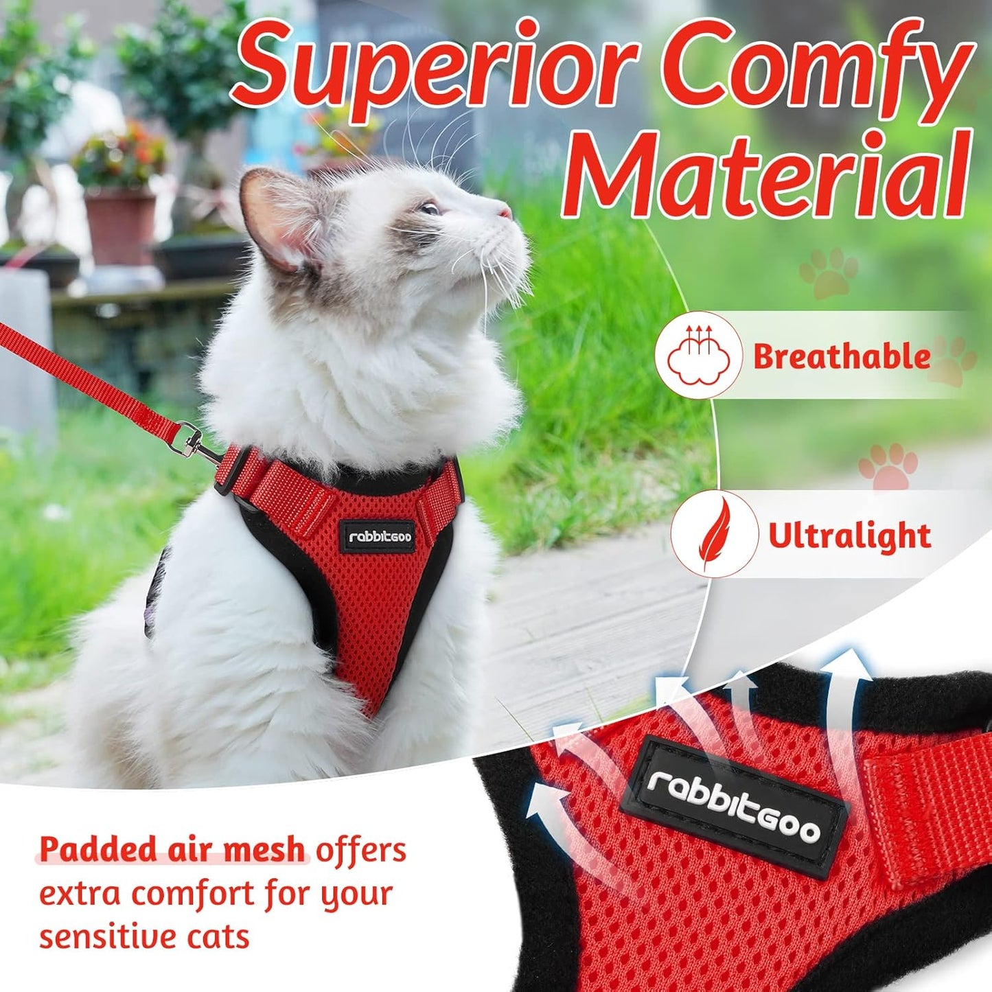 rabbitgoo Cat Harness and Leash for Walking, Escape Proof Soft Adjustable Vest Harnesses for Small Medium Cats, Easy Control Breathable Reflective Strips Jacket, XS, Black