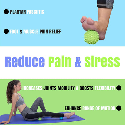 Massage Ball Set for Trigger Point Myofascial Release | Premium 6 Pack Muscle Massager Tools for Plantar Fasciitis | Foot Reflexology | Deep Tissue Therapy | Spiky Peanut 3 Massage Balls