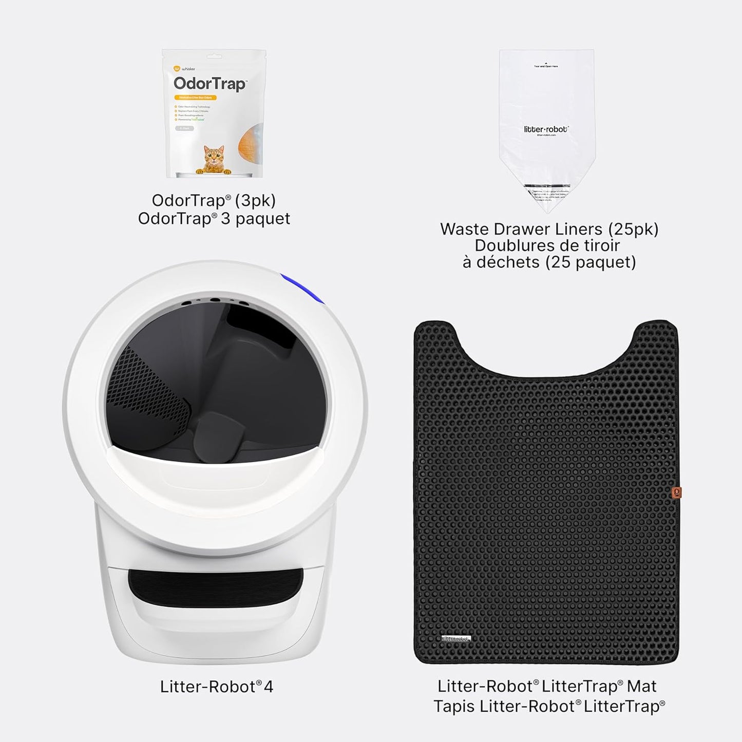 Litter-Robot 4 Beginner Bundle by Whisker, Black - Automatic, Self-Cleaning Litter Box, Includes Litter-Robot, Fence, Mat, 2 OdorTrap Pack Refills, 25 Waste Drawer Liners & 1 Year of WhiskerCare