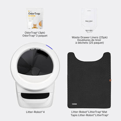 Litter-Robot 4 Beginner Bundle by Whisker, Black - Automatic, Self-Cleaning Litter Box, Includes Litter-Robot, Fence, Mat, 2 OdorTrap Pack Refills, 25 Waste Drawer Liners & 1 Year of WhiskerCare