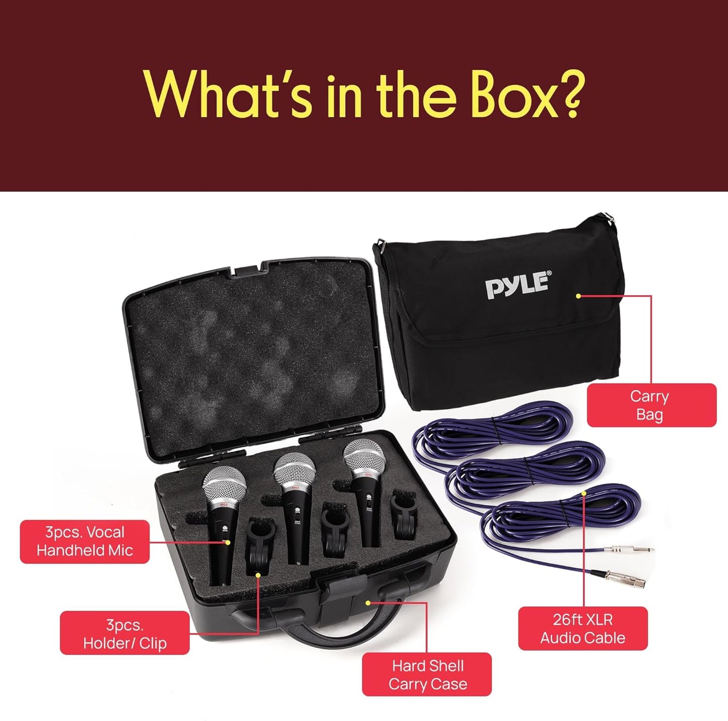 Pyle Professional Dynamic Vocal Microphone - Moving Coil Dynamic Cardioid Unidirectional Handheld Microphone with ON/OFF Switch Includes 15ft XLR Audio Cable to 1/4'' Audio Connection - PDMIC59