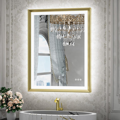 TETOTE 28x36 LED Mirror for Bathroom Black Metal Frame Frontlit & Backlit Lighted Vanity Mirror Baroque Gothic Anti Fog Stepless Dimmable White/Warm/Natural,Wall Mounted(Horizontal/Vertical)