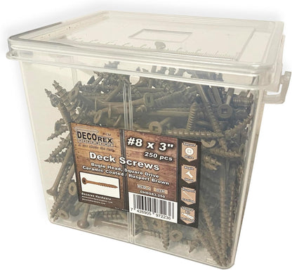 #8 x 3" Deck Screws | Square Drive | Bugle Head | Brown Ruspert | 100pcs Box