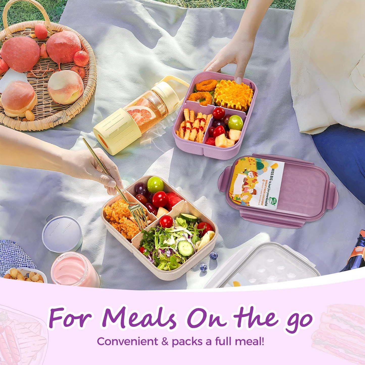 MISS BIG® Bento Box,Lunch Box Adult,Ideal Leak Proof Lunch Containers,Mom's Choice Lunch Box for Kids,No BPAs and No Chemical Dyes,Microwave and Dishwasher Safe Lunch Container (1900ml White)