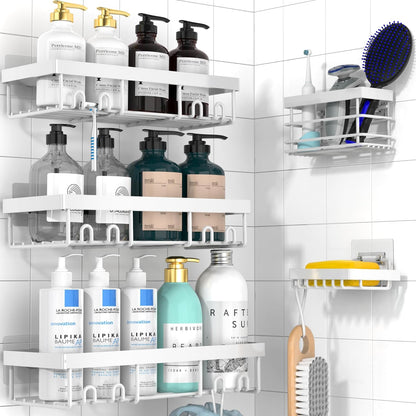 Moforoco Shower Caddy Shelf Organizer Rack, Self Adhesive Black Bathroom Shelves Basket, Home Farmhouse Wall Shower Inside Organization and Storage Decor Rv Accessories, First Apartment Essentials