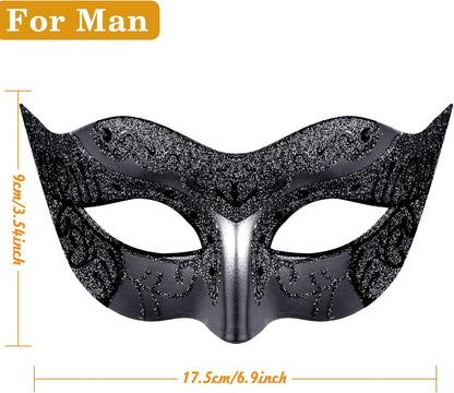 SIQUK Couple Masquerade Masks Sequins Venetian Party Mask Plastic Costume Mask Rhinestone Mardi Gras Mask for Couples, Black