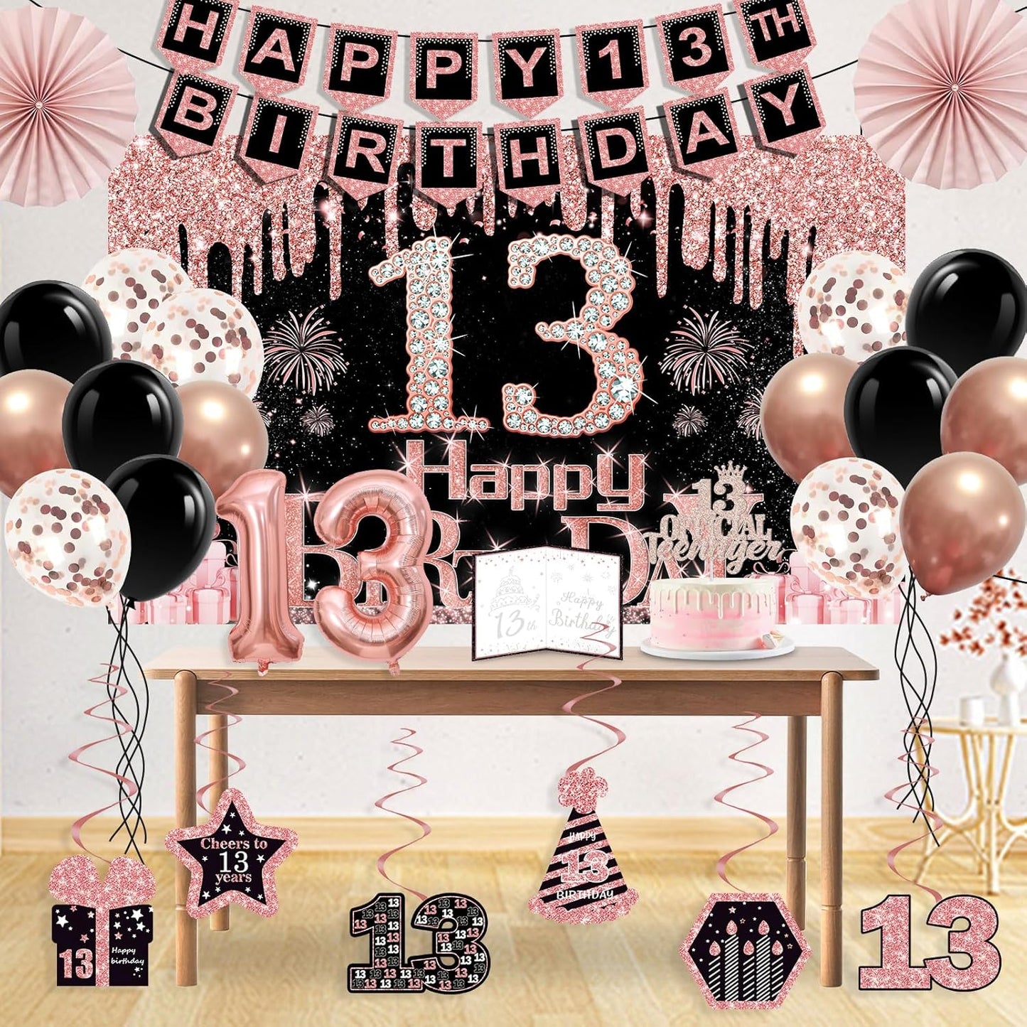 40th Birthday Decorations for Women,32pcs 40th Birthday Party Decorations,Including Backdrop, Crown,Sash,banner, Hanging Swirl,Cake Topper,balloons,Paper Fans,Anniversary Card and paper fans