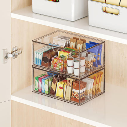 2 Pack Coffee Pod Storage Drawer, Stackable Tea Bag Organizer with Dividers, Acrylic Coffee and Tea Packet Holder, Clear Plastic Storage Bins for Kitchen Pantry, Countertop or Cabinet
