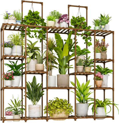 Bamworld Plant Stand Indoor Outdoor Hanging Plant Shelf for Multiple Plants Pots Wood Flower Stand Tall Large Flower Holder for Living Room, Patio, Balcony, Garden Decor, Brown