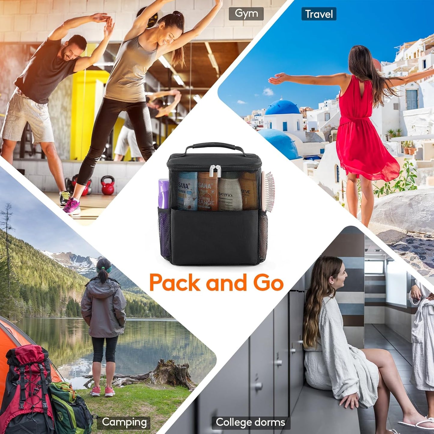 Lifewit Shower Bag Mesh Shower Caddy Portable College Dorm Room Essentials Tote Bag for Bathroom, Gym, Travel, Camping Quick Dry Hanging Shower Organizer Basket Toiletry Bag, Medium, Black