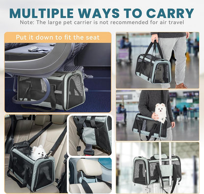 Petsfit Pet Carrier Airline Approved, Soft-Sided Cat Carrier with Patented Car Buckle, Lightweight and Collapsible with Adjustable Shoulder Strap, Soft Cushion,Green