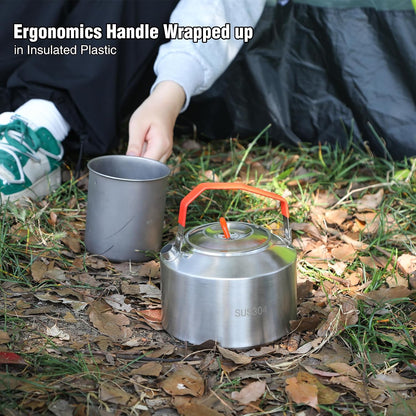 REDCAMP 1.6L Outdoor Camping Kettle, Lightweight Stainless Steel Water Pot with Carrying Bag, Compact Camp Tea Kettle Coffee Pot for Hiking Picnic Camping