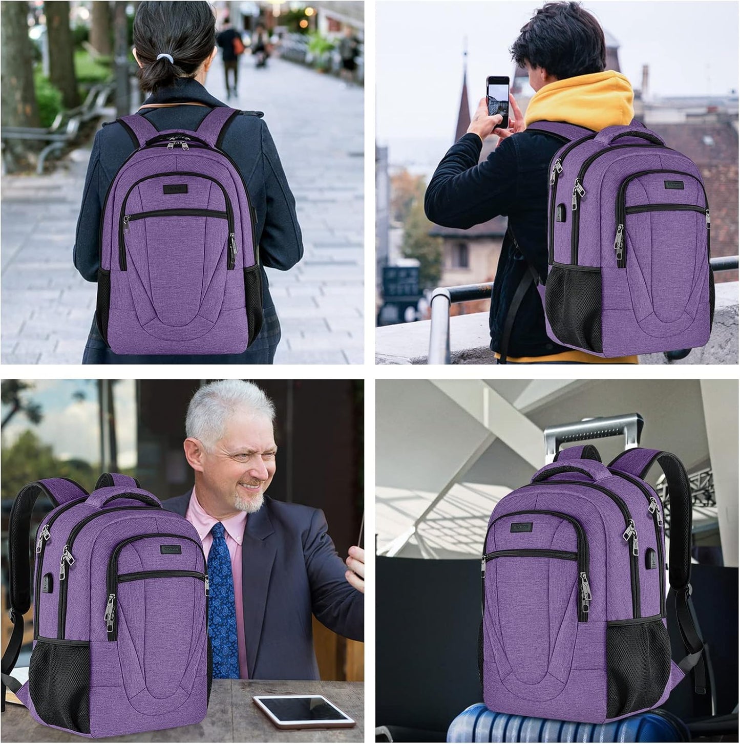 Backpack for Men and Women, School Backpacks for Teen Boys and Girls, Black Water Resistant Back Pack, Business Men Sturdy Computer Bag with USB Charging Port, Gifts