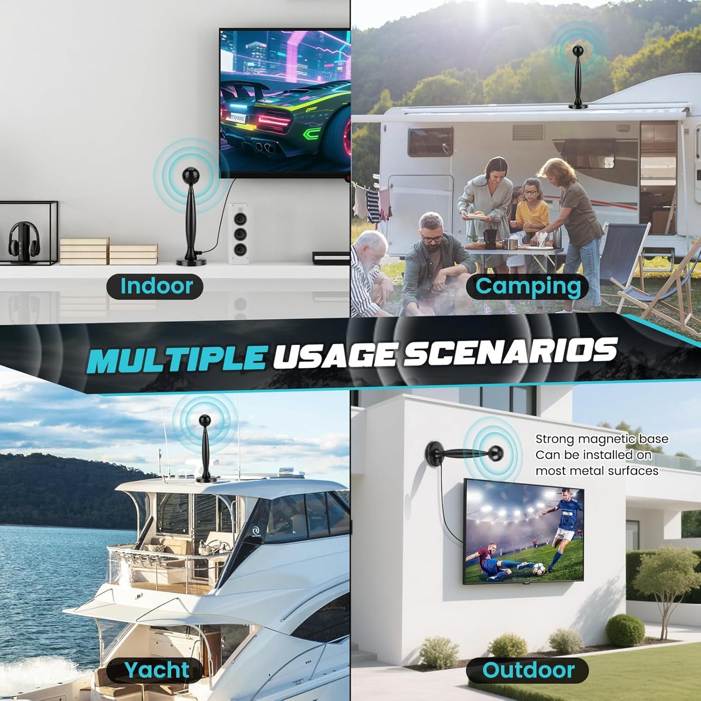 TV Antenna, TV Antenna Indoor for Local Channels, Antenna for Smart TV, Digital TV Antenna with Signal Booster, Long Range HD TV Antenna, Supports 4K 1080p, 18ft Coax HDTV Cable