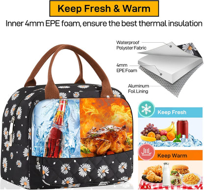 HOMESPON Lunch Bag for Woman Man Adults with Front Pocket Insulated Lunch Tote Lunch Box Container for Work Picnic or Travel(Black)