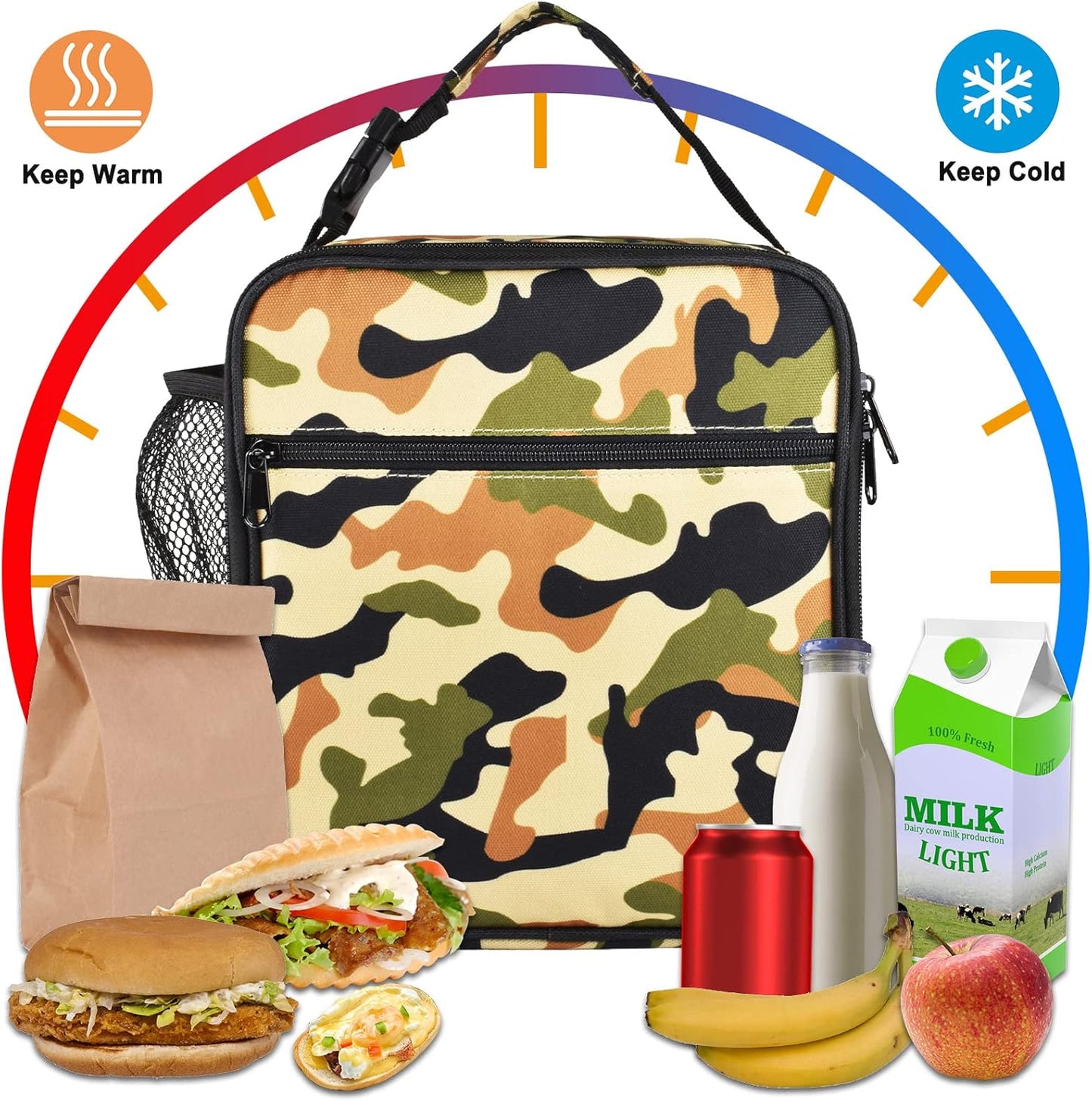 Insulated Lunch Bag, Leakproof Portable Lunch Box for Women Men Boys Girls, Large Capacity Cooler Bag with Handle and Bottle Pocket for Office School Camping Hiking Outdoor Beach Picnic (Black)