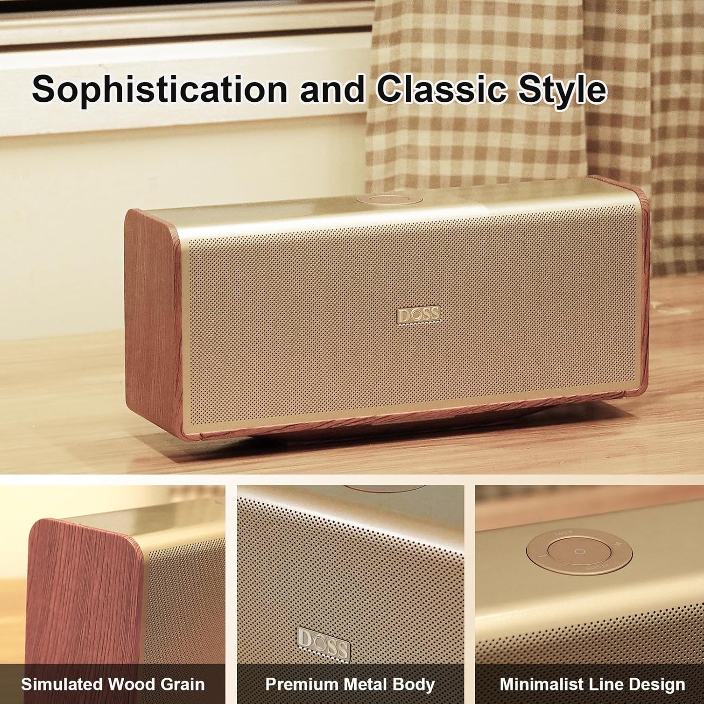 DOSS SoundBox Ultra Bluetooth Speaker with 2.1 Sound Channel Audio, 80W Superior Sound with Deep Bass, Two DSP Technologies, 18H Playtime, BT 5.3, Wireless for Home, Office, Bedroom-Gold